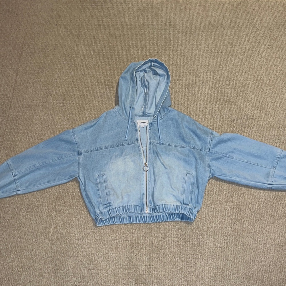 Zip up denim hoodie